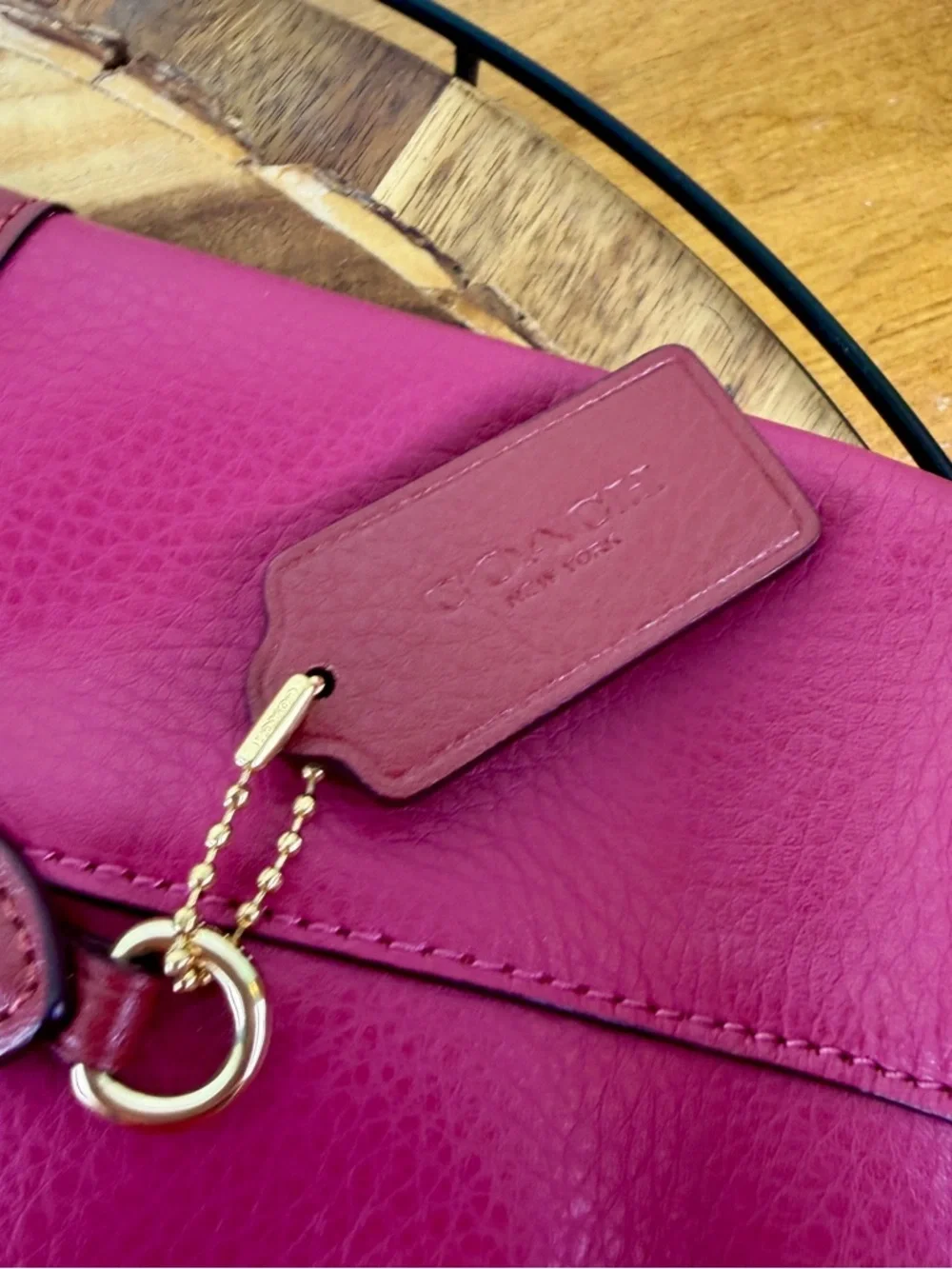 Coach Wine & Pink Leather Tote Horse & Carriage Embossed Logo - Picture 8 of 16